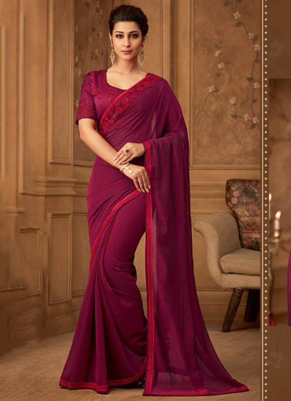 TFH SANDALWOOD Designer Party Wear Rasberry Silk Fancy Latest Saree Collection